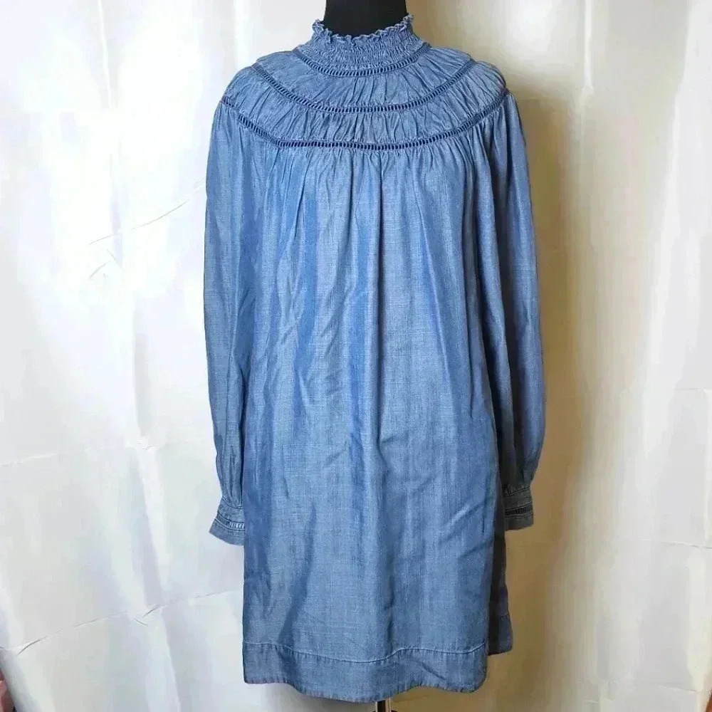 Rebecca Minkoff Jordana Blue Jean High Ruffle Collared Dress Sz Xs Cottagecore‎